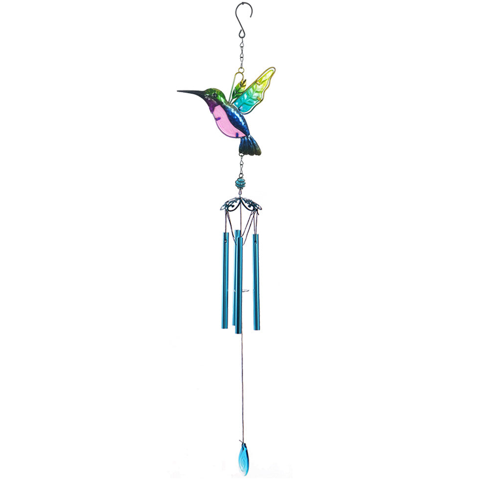 Wholesale Hummingbird Metal Glass Painted Wind Chime Ornament